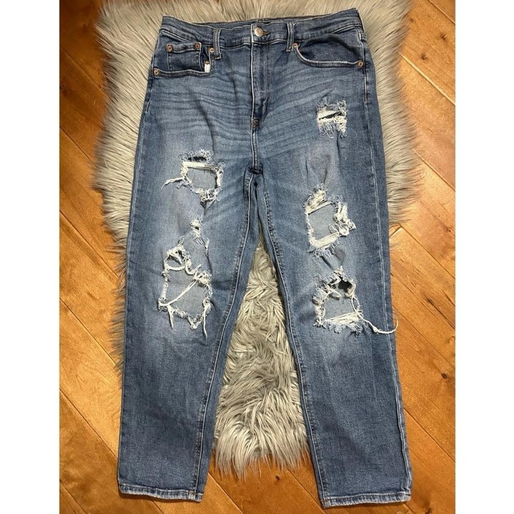 Aeropostale Mom Jeans Blue Distressed High Rise Sz 14R Denim Grunge Retro